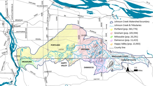 map of the jurisdications witin the Johnson Creeek watershed
