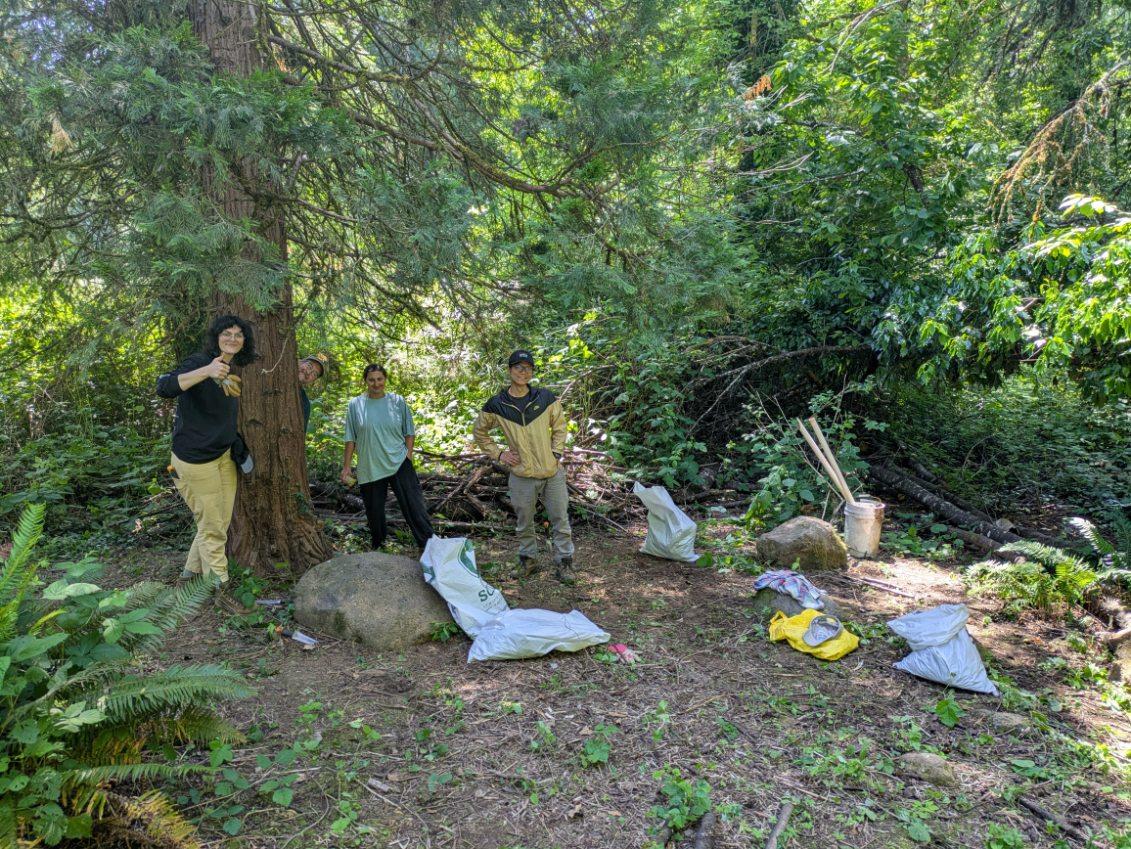 Photo of interns after removing garlic mustard from the pictured location.