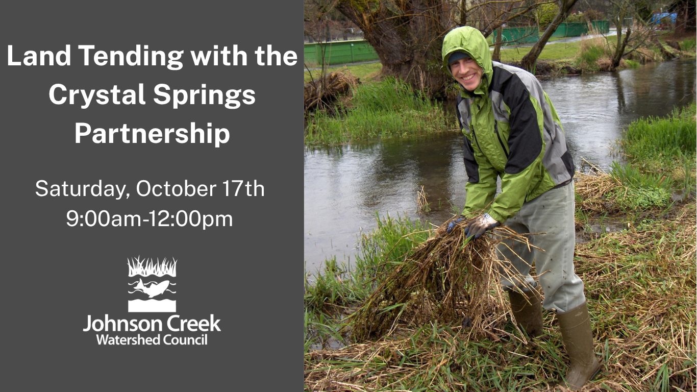 A smiling volunteer is land tending along Crystal Springs